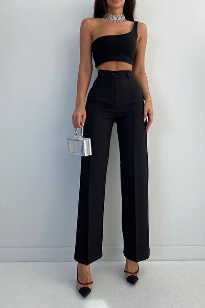 Trn JNS Friday Women's Black Striped High Waist Wide Leg Loose Trousers Palazzo