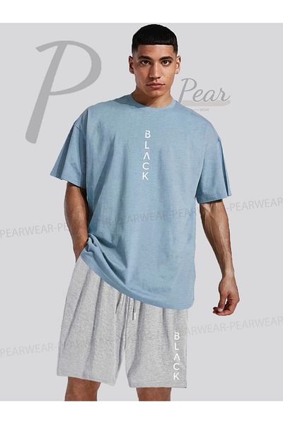 Pear Wear BLACK Printed Oversize T-Shirt Regular Fit Shorts T-Shirt Shorts Double Set