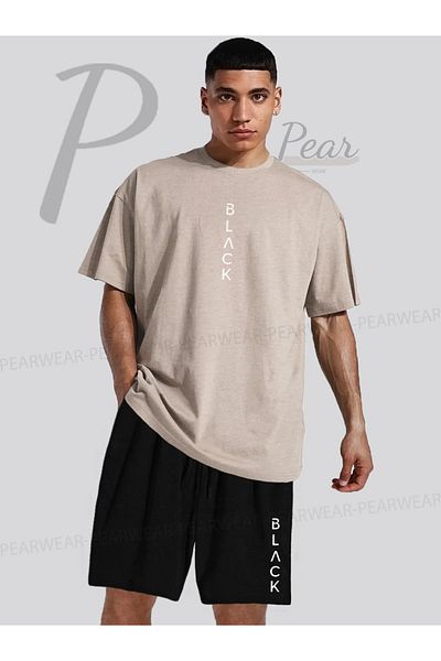 Pear Wear BLACK Printed Oversize T-Shirt Regular Fit Shorts T-Shirt Shorts Double Set