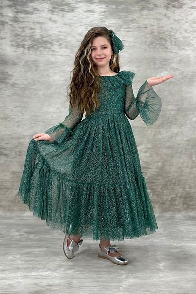 ABİYEKİDS Sparkly Style Children's Evening Dress Graduation Dress Green 6/13 Years Old ABY880
