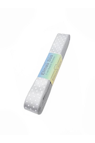 E Elmas Polka Dot Satin Ribbon 2cm - 10m - Silver
