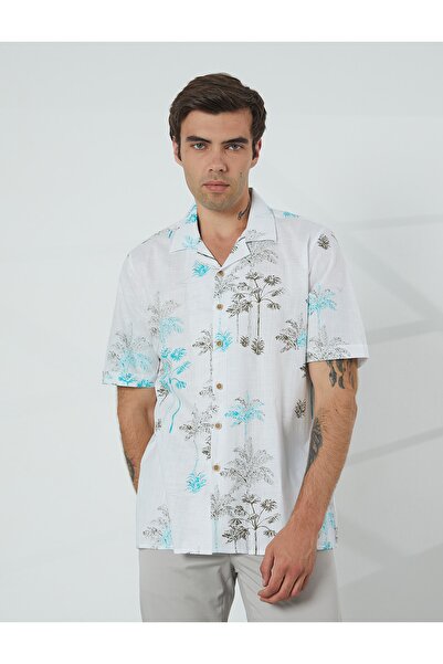 PAULMARK KSA4447 MEN'S SHORT SLEEVE SHIRT APACHE COLLAR PALMS PATTERN