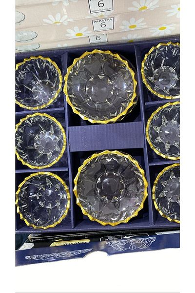 CINCIKCIM ZÜCCACİYE&HEDİYELİK Dolce 12 Piece Gilded Crystal Luxury Bowl Set with Plate - Snack Bowl