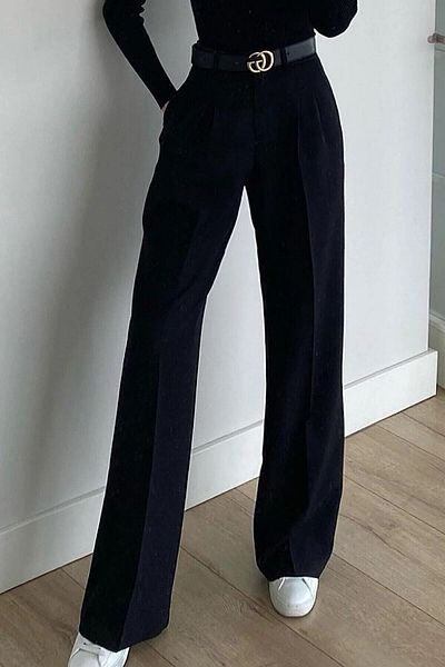 Laleli Butik Shla Women's Pleated Black Fabric Palazzo Trousers
