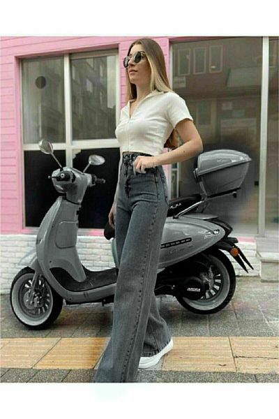 Trn JNS Smoked Power Lycra Super High Waist Loose Jeans Palazzo Παντελόνι