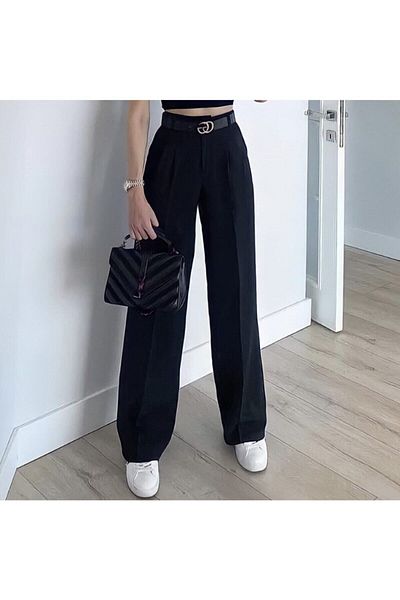GNG Basic Pantaloni de damă Palazzo negri cu talie înaltă