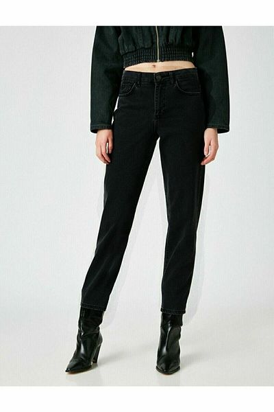 Trn JNS Alisa Women's Mom Jean - Pantaloni Power Lycra cu talie înaltă, negri nu se estompează