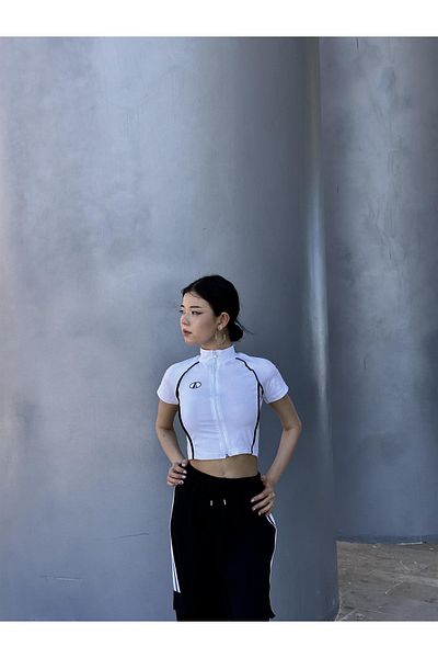 Gofeel Y2k Zippered Aesthetic Line Detail Crop