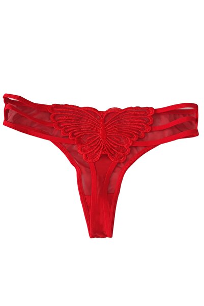 Hepsine Rakip Жіночі червоні трусики з прозорою спинкою та деталями у вигляді метеликів