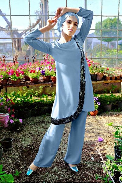 TRENDTESETTÜR Women's Blue (A.BLUE) Sequin Detailed 2-Piece Suit 7812