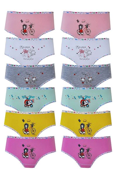 Hepsine Rakip 12 τμχ Βαμβακερό εσώρουχο για κορίτσια Lycra Slip Printed Πολύχρωμο
