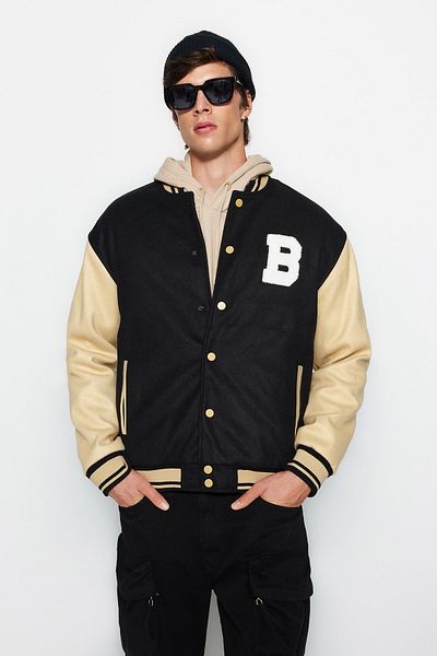 Trendyol Collection Unisex Black Bomber Collar College Coat - Regular Fit TMNAW24MO00017