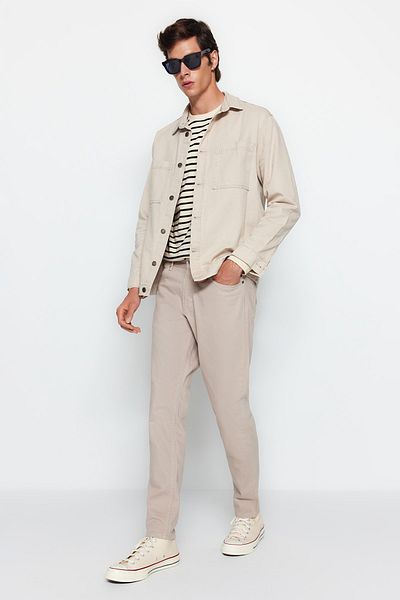 Trendyol Collection Бежови 100% памук Boyfriend дънки Relax Fit TMNAW23JE00043