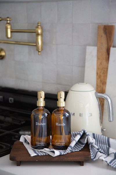 Chapters Glass Liquid Soap Dispenser Set, Hands & Dishes