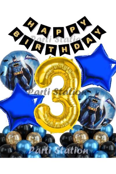 Parti Station Batman 3 Yaş Balon Set Batman Yarasa Konsept Doğum Günü Parti B...