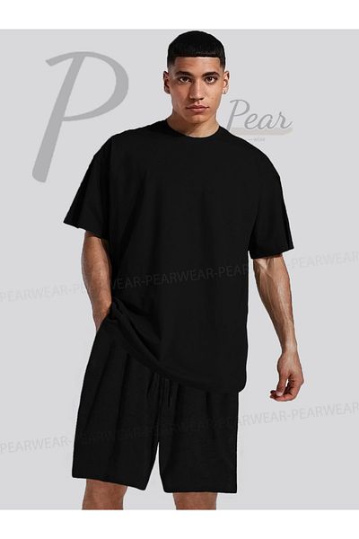 Pear Wear Men's Oversize T-Shirt Regular Fit Shorts T-Shirt Shorts Double Set