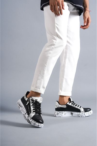 BZ Moda حذاء رياضي رجالي B02 BT برباط وسحاب منقوش على شكل تمساح ومطبوع بتقويم العظام ونعل أسود