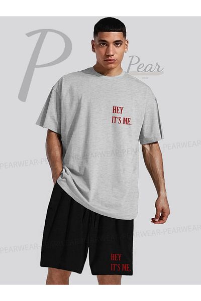 Pear Wear مجموعة مزدوجة من تي شيرت مطبوع كبير الحجم وشورت وشورت من Heyits Me
