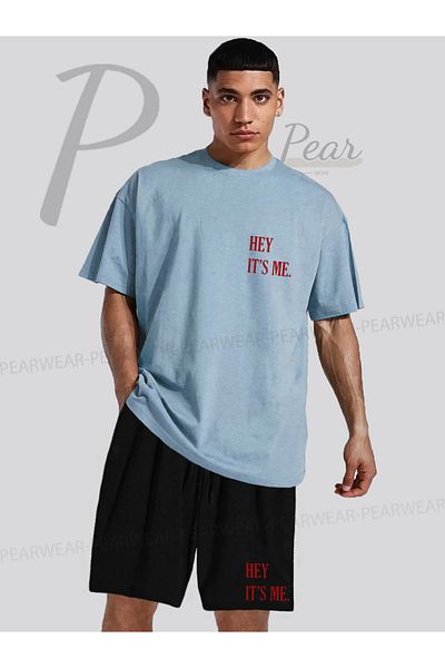 Pear Wear Hey Its Me Printed Oversize T-Shirt Regular Fit Shorts T-Shirt Shorts Double Set