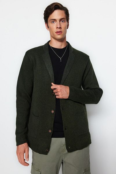 Trendyol Collection Khakifarbene Strickjacke aus Wolle mit normaler Passform und Kragen TMNAW22HI0140