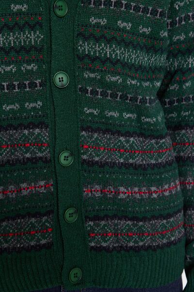 Trendyol Collection Green V-Neck Jacquard Slim Fit Knitwear Cardigan - Tmnaw20Hi0029