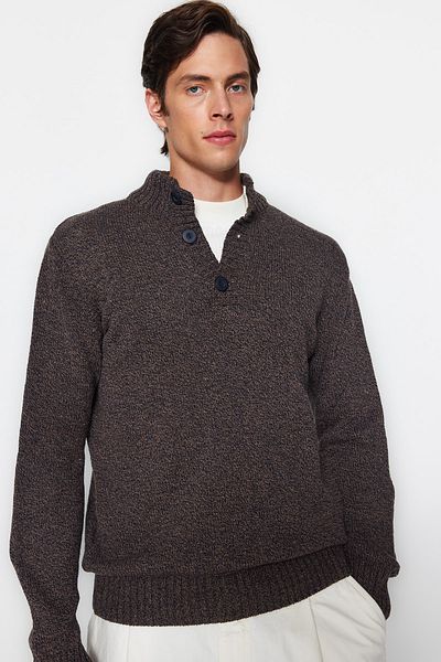 Trendyol Collection Half Fishing Wool Slim Fit Strickpullover – Braun, geknöpft – TMNAW21KZ0394
