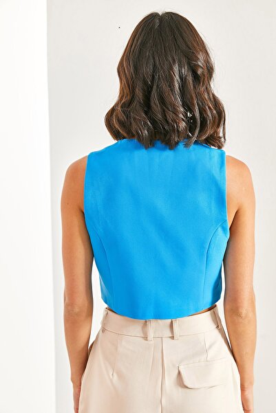 Bianco Lucci Women's Buttoned Pocket Patterned Vest 11089