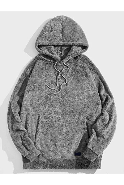 MOONBULL Erkek Peluş kapüşonlu oversize sweatshirt