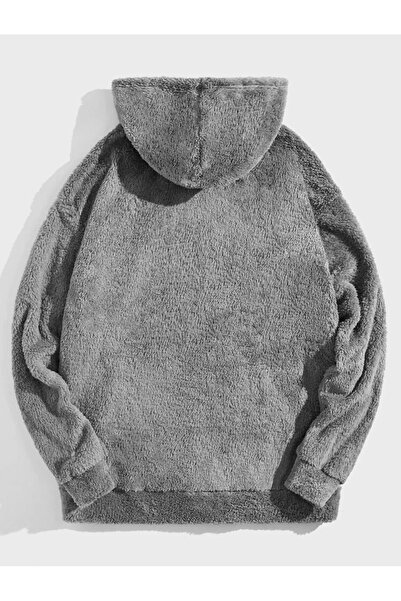 MOONBULL Erkek Peluş kapüşonlu oversize sweatshirt