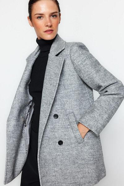 Trendyol Collection Gray Premium Oversize Wide Cut Wool Stamp Coat TWOAW24KB00156