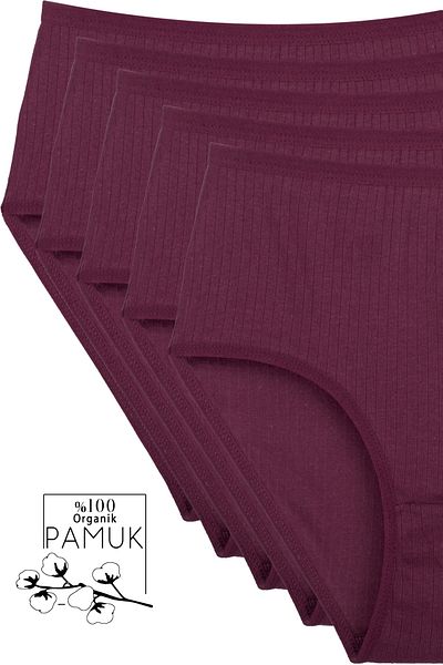 Humaone 5 τμχ Βαμβακερό ριμπ ψηλόμεσο εσώρουχο Plum Bt2-d5