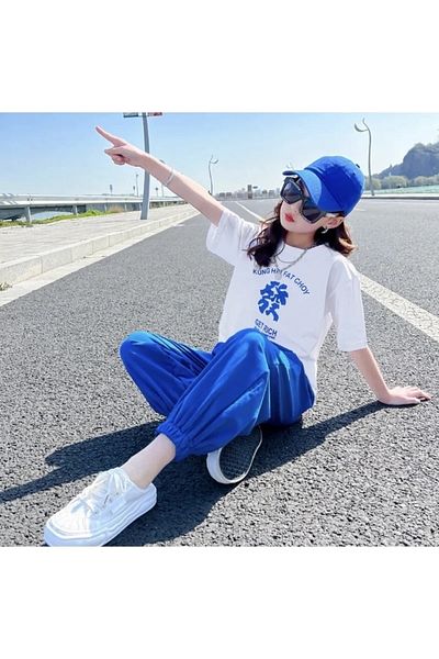 Machetta Kung Hei Fat Choy Printed Short Sleeve Summer Girls Tracksuit Set