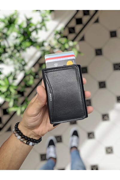 Visso leather 682 Hakiki Deri Akıllı Cüzdan Mekanizmalı Kartlık Kağıt Para Bölmeli Deri Çanta