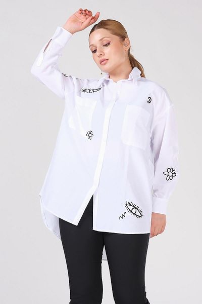 Giyim Dünyası Cămașă oversize brodata de damă albă