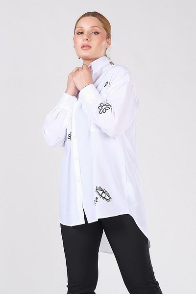 Giyim Dünyası Cămașă oversize brodata de damă albă