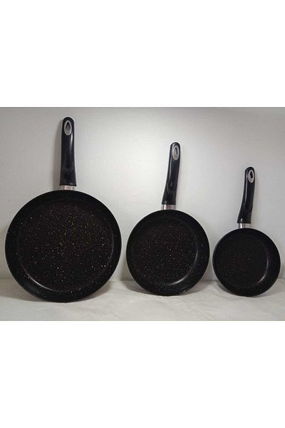 blueline Set of 3 Granite Pans - Fireproof and Nonstick