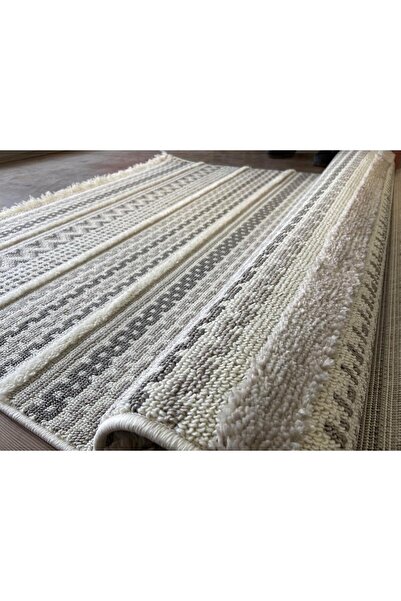 ENTİ Halıcı Ali Kabartmalı Dokuma Taban Modern Gri Krem Halı