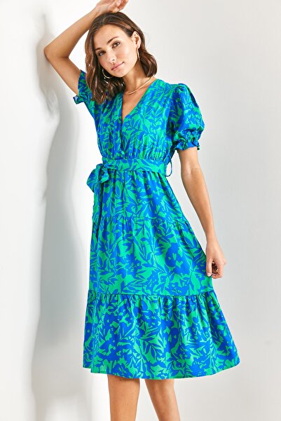 Bianco Lucci Dámské více vzorované šaty s pružným rukávem s páskem