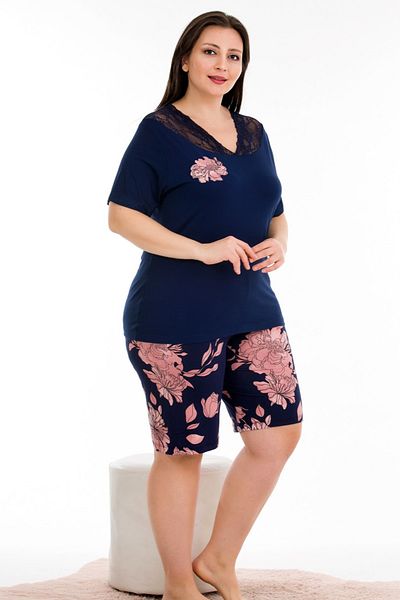Jenny Daphne Lady Patterned Lace Short Sleeve Shorts Pajamas Set 10382