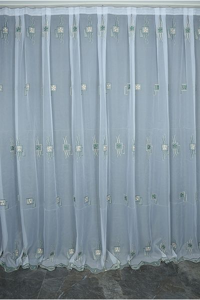 AKÇA TEKSTİL BROIDE CHECKED FLOWER WHITE COLOR SINGLE WING Ready planted Pleated Background Curtain 300*260 cm