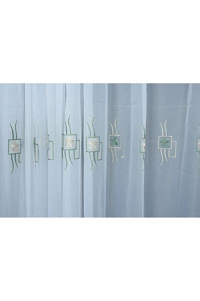AKÇA TEKSTİL BROIDE CHECKED FLOWER WHITE COLOR SINGLE WING Ready planted Pleated Background Curtain 300*260 cm