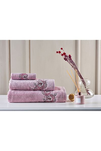 Marie Claire Dusty Rose Paris Micro Fiorella 3-Piece Towel Set