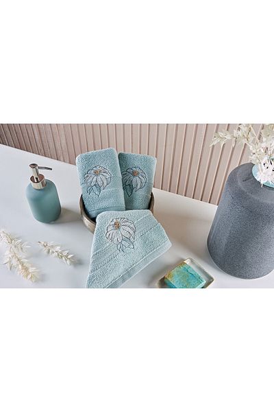 Marie Claire Flora 3' Hand Towel Set Green Mc 061616
