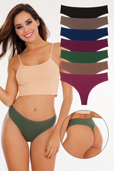Cottonhill Basic Cotton Adjustable Waist Women's Thong Panties 7 Pack -  Trendyol