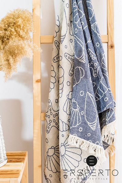 Ersperto Peshtemal țesut moale jacquard albastru - 100% bumbac, 90x170 cm