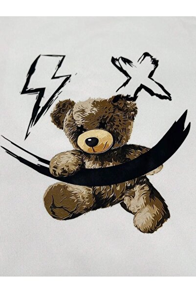 Machetta Λευκό αθλητικό παντελόνι Unisex Lightning Eye Teddy Bear με 3 κλωστές Jogger Relaxed Cut