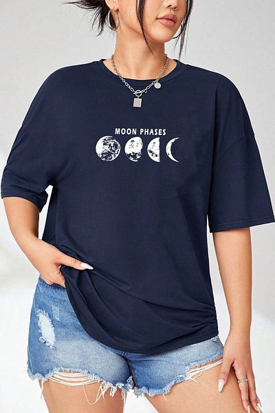 uyguntarz Μπλουζάκι Super Oversize με στάμπα με φεγγαρόφάσεις