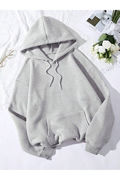 mercoledi Düz Basic Ünisex Siyah Beyaz Gri Kapüşonlu Oversize Sweatshirt