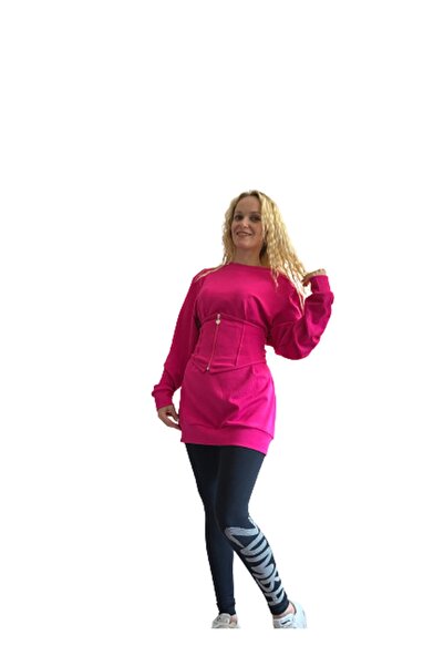Korseli Tasarım Sweatshirt Fuşya