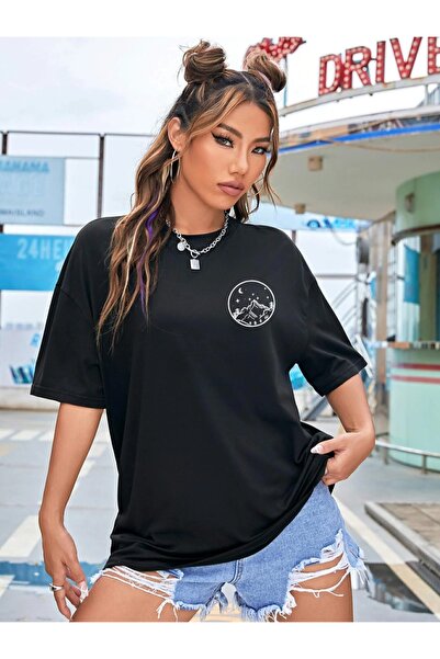 Machetta Μεγάλο μέγεθος Γυναικείο μπλουζάκι Moon and Sun 'Sun and Moon' με στάμπα 100% Cotton Crew Neck Oversize